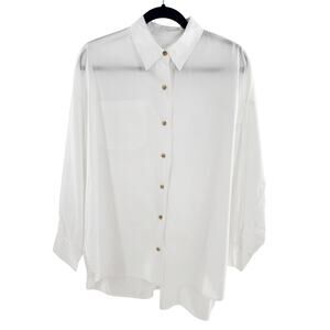 Every Women's Long Sleeve Blouse Top Button up Shirt White Size Medium